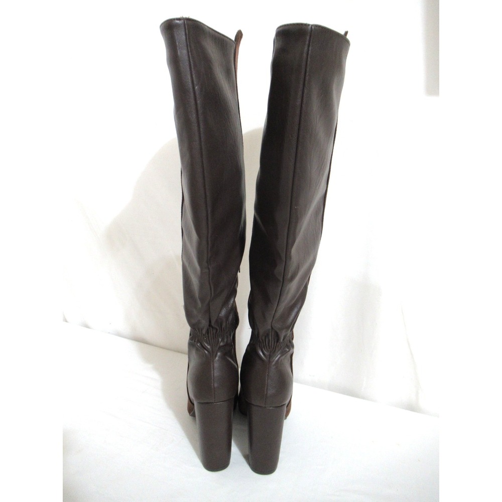 ShoeDazzle Tareena Size 37.5 (7.5) Brown Fauxe Leather/Suede Stacked Heel Boots - Picture 7 of 10